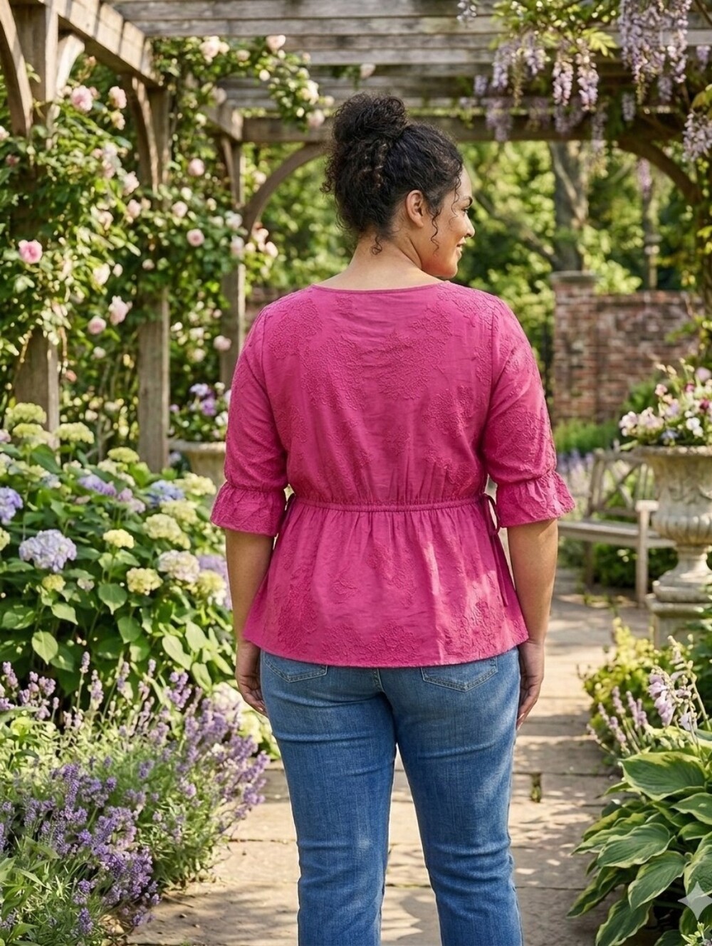 EVRI Raspberry V-Neck Peplum Tunic - Picture 2 of 12